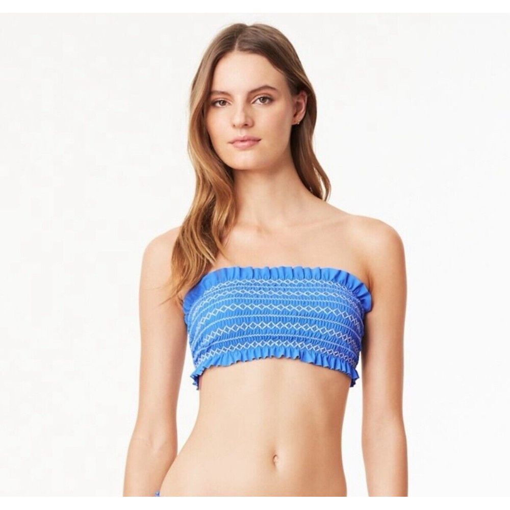 $119 Tory Burch Women's Blue Costa Smocked Bandeau Bikini Top Swimwear Size XS